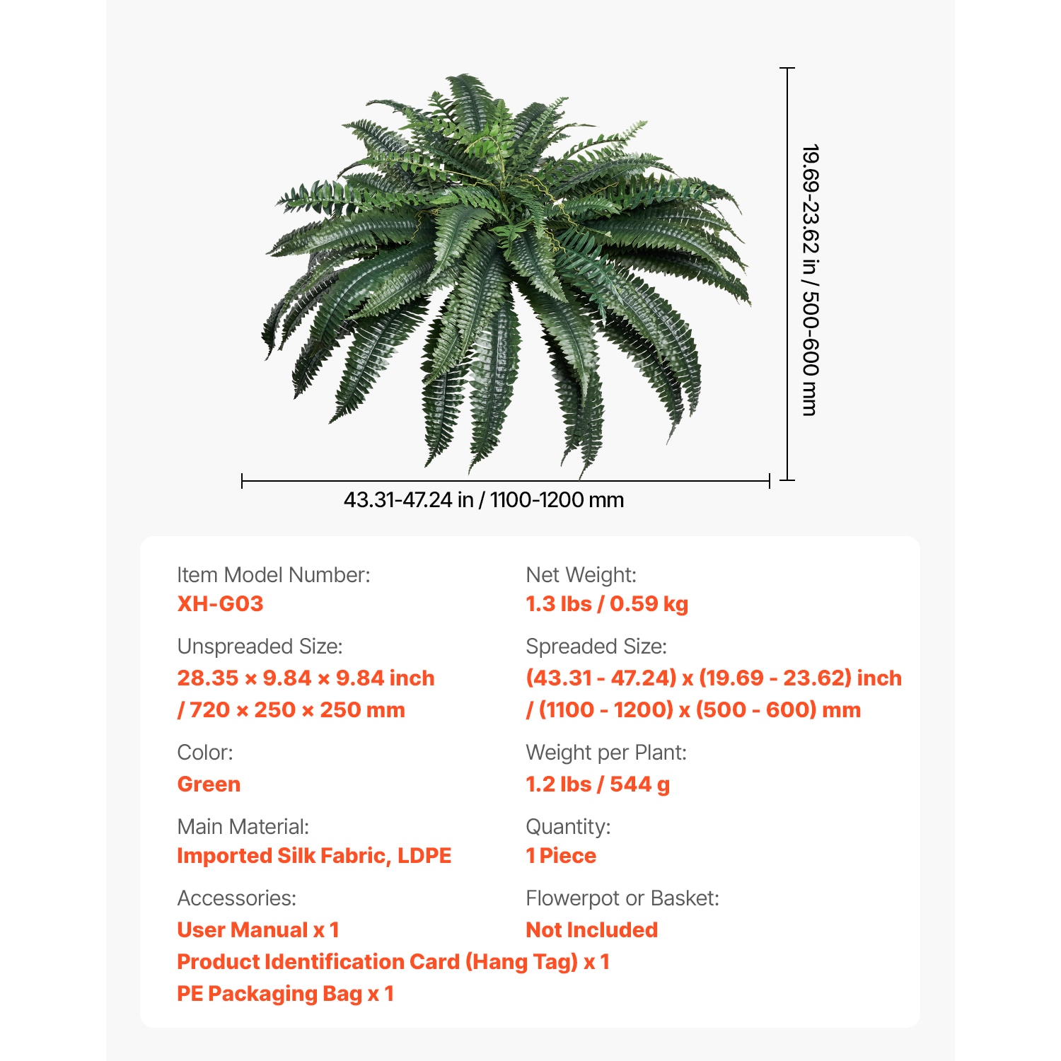 Artificial Ferns 1Pcs, 47 Inch Artificial Boston Ferns Plants, Fern With 88 Branches, Artificial Plants Large For Outdoors/Indoor Home, Office,Garden (Flowerpot Unincluded)_maomaolike.com